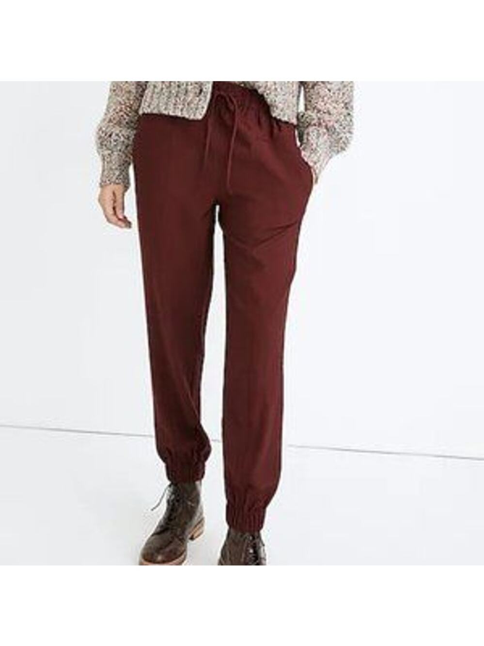Madewell Women's Size Medium Burgundy Red Drapey Seamed Track Trousers Pants